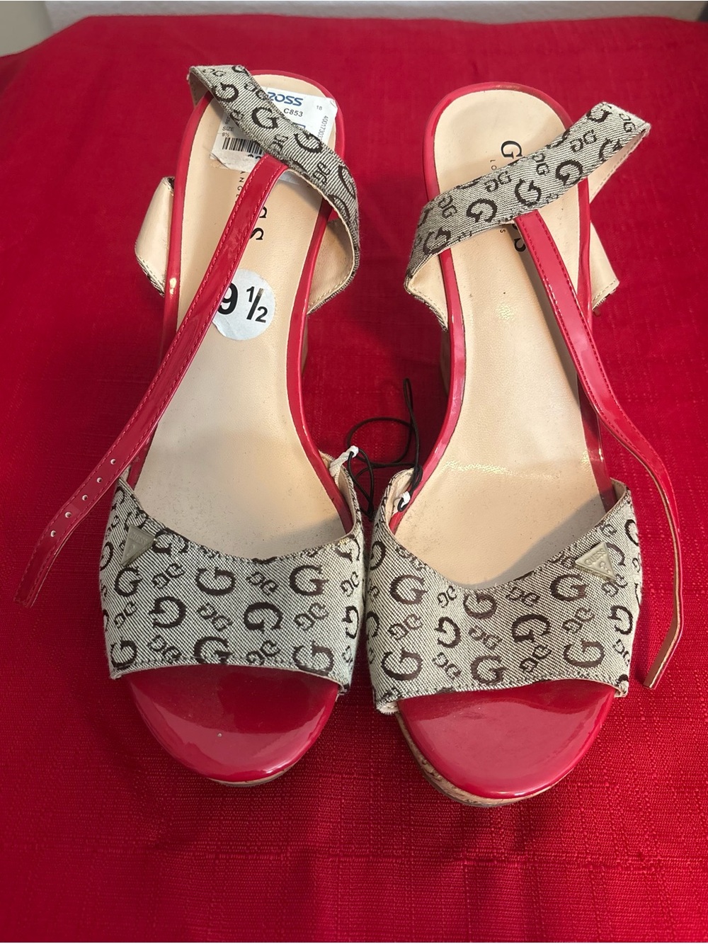 Guess Red Patent & Logo-Print Slingback Heels